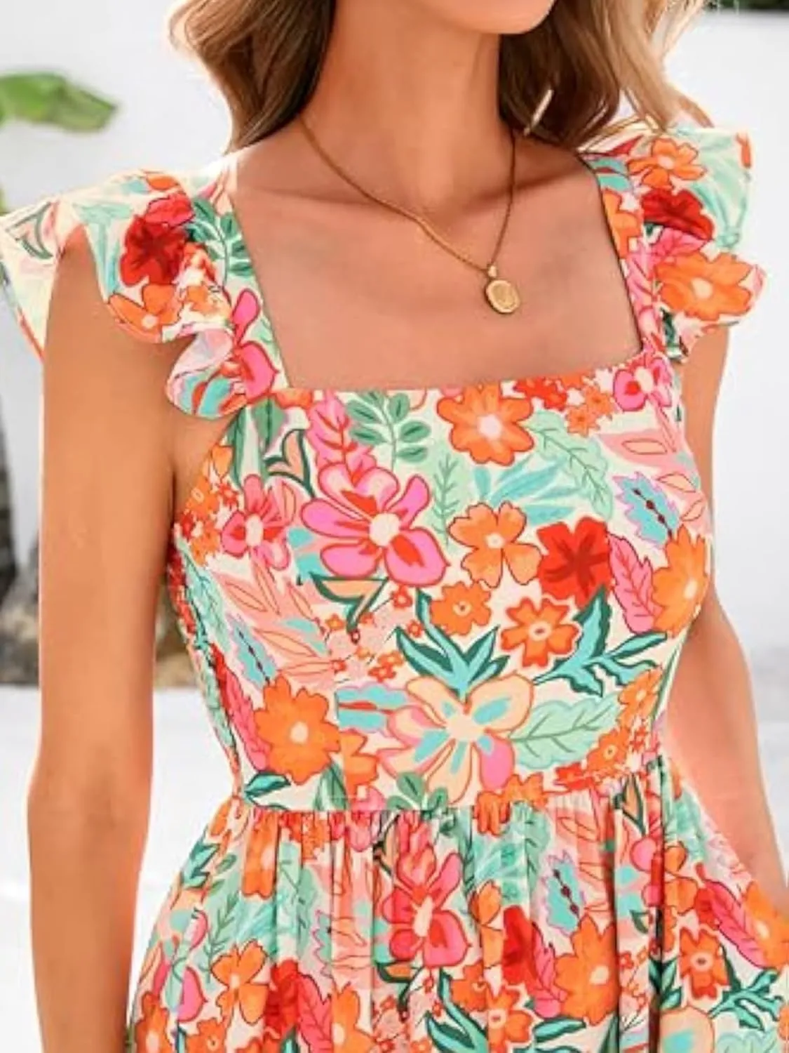 2025 Women's Summer Boho Floral Maxi Dress with Pockets - A-Line Smocked Tiered Ruffle Sleeveless Beach Sun Dress