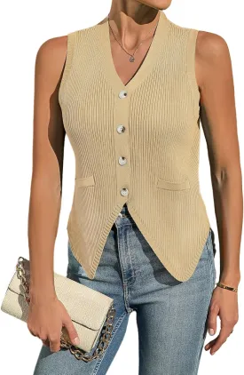 BB&KK Womens Sweater Vest Sleeveless Knit V Neck Button Fashion Casual Loose Spring Summer Waistcoat Cardigan