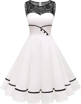 Bbonlinedress Women's 50s Vintage Floral Lace Retro Rockabilly Sleeveless Round Neck Cocktail Party Swing Dress