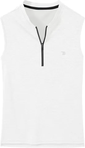 BGOWATU Women's Golf Polo Shirts Sleeveless Zip Up Collarless UPF 50  Tennis T-Shirt Lightweight Quick Dry