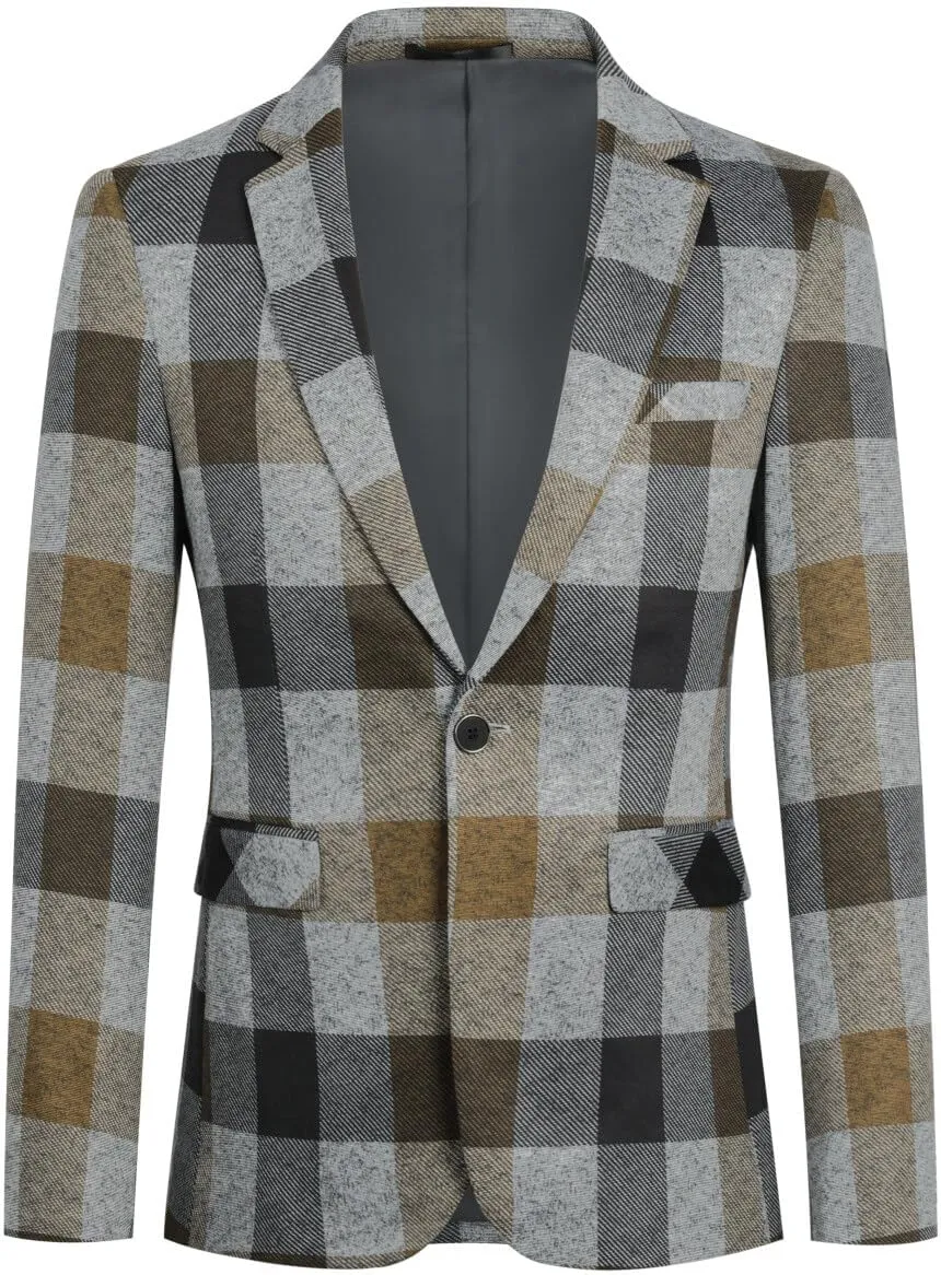 Boyland Men's Casual Suit Blazer Jackets Lightweight One Button Sport Coats Plaid Blazer