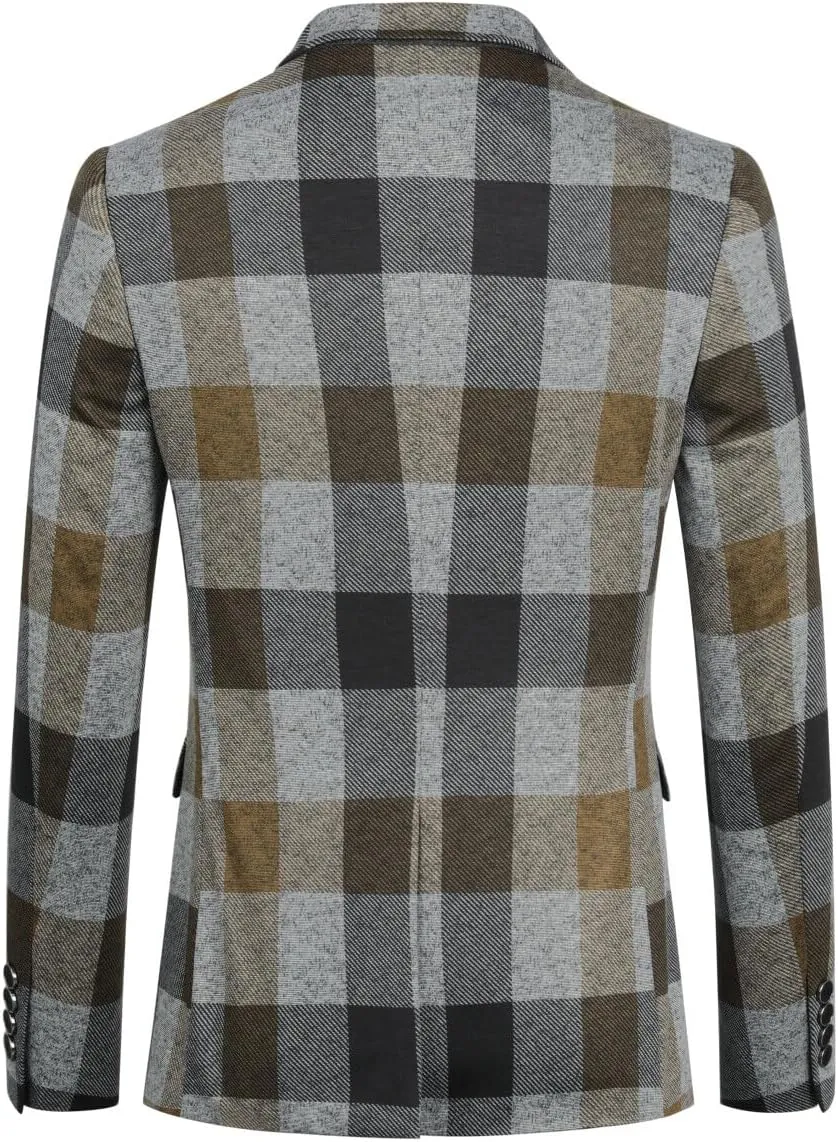 Boyland Men's Casual Suit Blazer Jackets Lightweight One Button Sport Coats Plaid Blazer