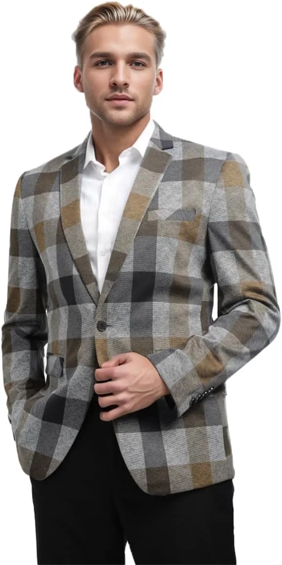 Boyland Men's Casual Suit Blazer Jackets Lightweight One Button Sport Coats Plaid Blazer