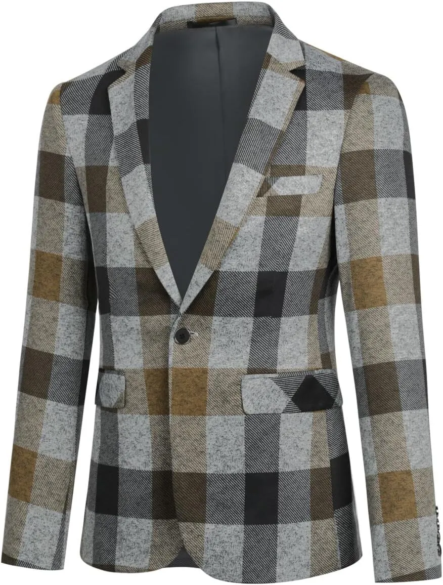 Boyland Men's Casual Suit Blazer Jackets Lightweight One Button Sport Coats Plaid Blazer