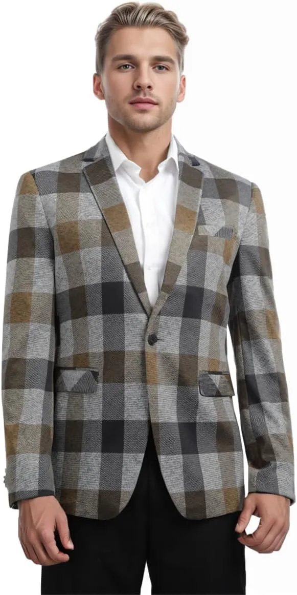 Boyland Men's Casual Suit Blazer Jackets Lightweight One Button Sport Coats Plaid Blazer