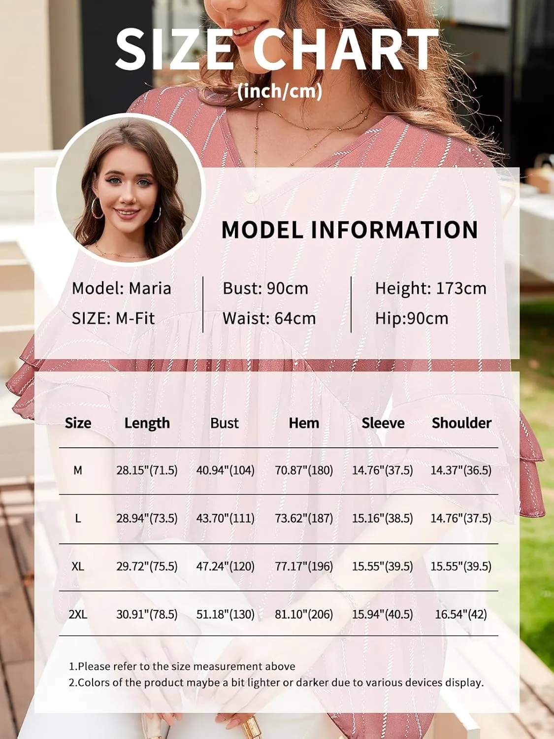 Bulotus Womens 3/4 Sleeve Ruffle Dressy Casual Tops V Neck Chiffon Blouses