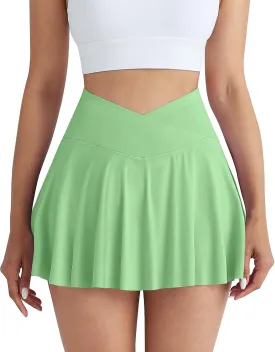 CHRLEISURE Women Tennis Golf Skirt with Pockets - High Waisted Crossover Golf Pleated Athletic Workout Dress Running Skort