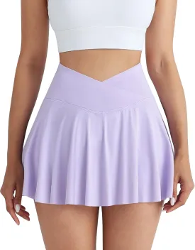 CHRLEISURE Women Tennis Golf Skirt with Pockets - High Waisted Crossover Golf Pleated Athletic Workout Dress Running Skort