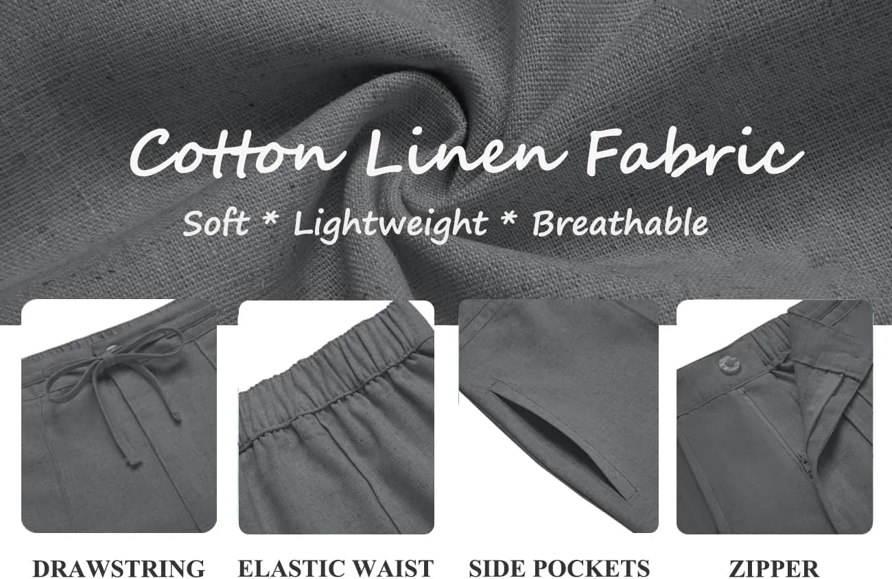 COOFANDY Men's Cotton Linen Shorts 8 Inch Inseam Stretch Casual Dress Summer Beach Golf Shorts with Pockets