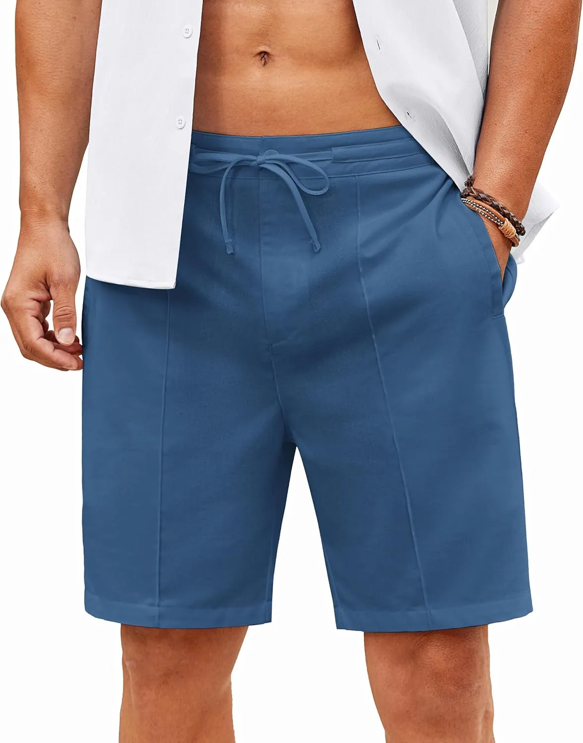 COOFANDY Men's Cotton Linen Shorts 8 Inch Inseam Stretch Casual Dress Summer Beach Golf Shorts with Pockets