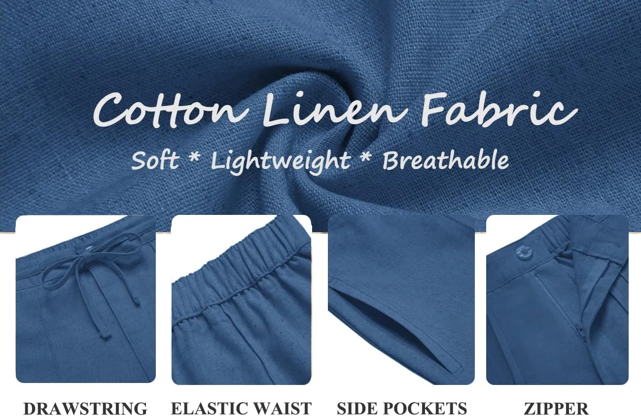 COOFANDY Men's Cotton Linen Shorts 8 Inch Inseam Stretch Casual Dress Summer Beach Golf Shorts with Pockets