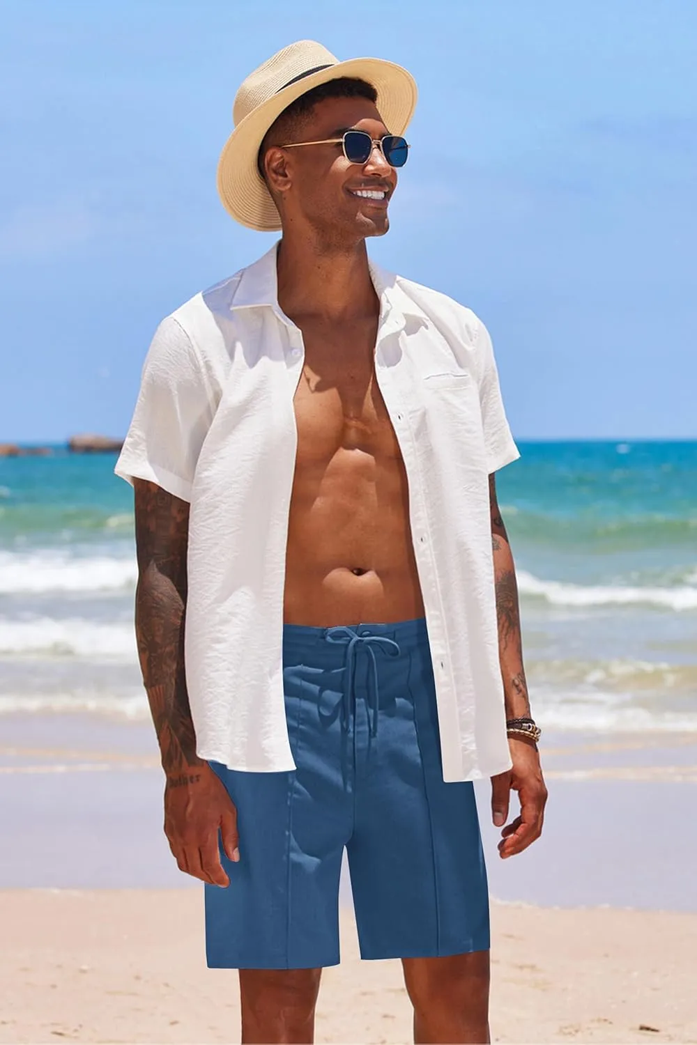 COOFANDY Men's Cotton Linen Shorts 8 Inch Inseam Stretch Casual Dress Summer Beach Golf Shorts with Pockets
