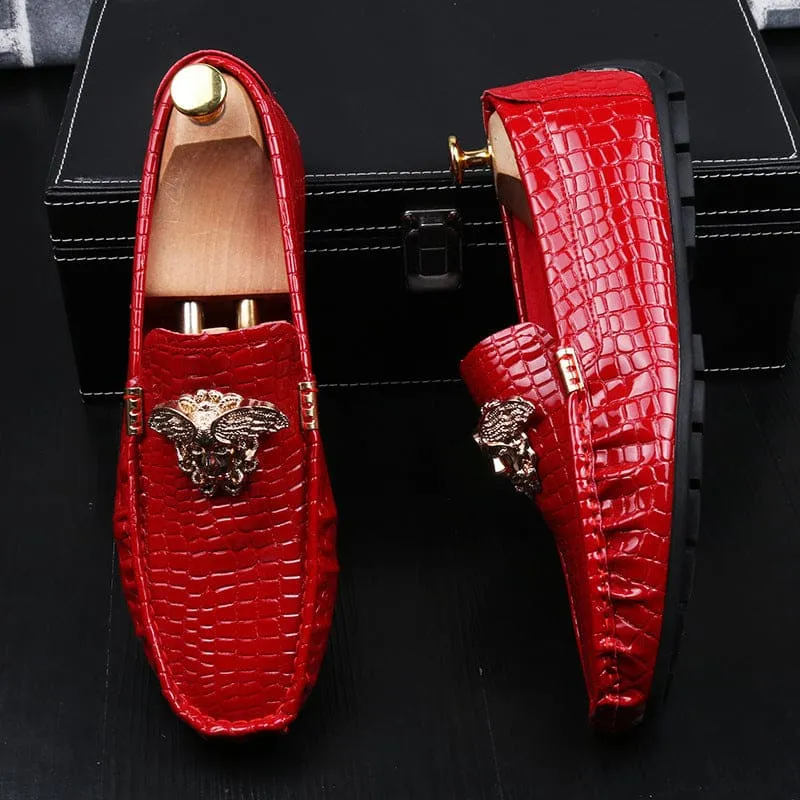 Crocodile Print Moccasins with Gold Emblems for Men