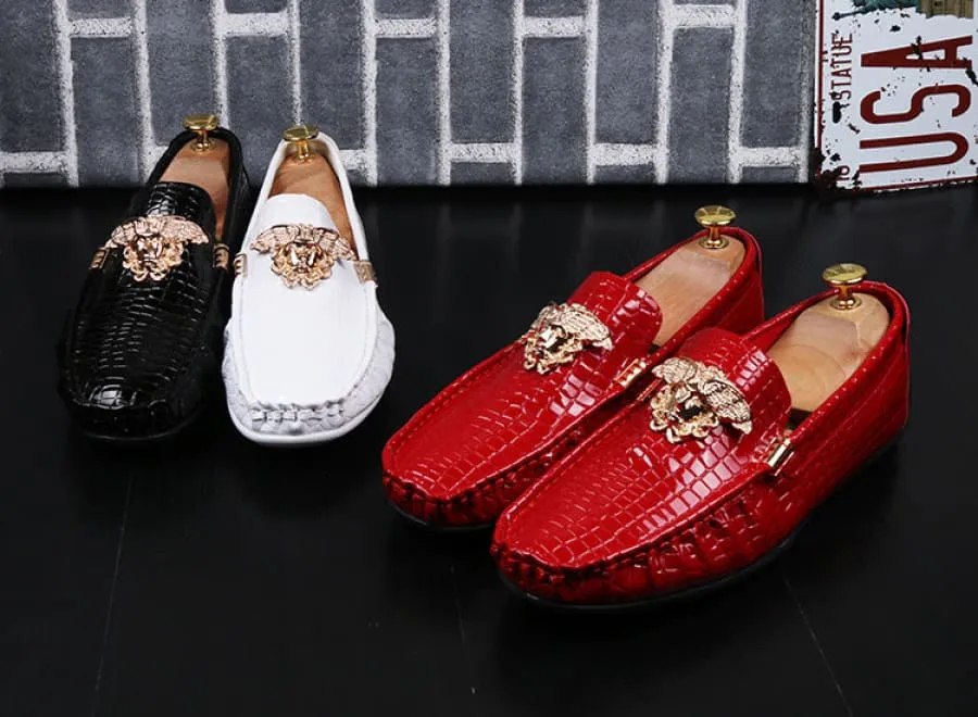 Crocodile Print Moccasins with Gold Emblems for Men
