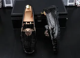 Crocodile Print Moccasins with Gold Emblems for Men