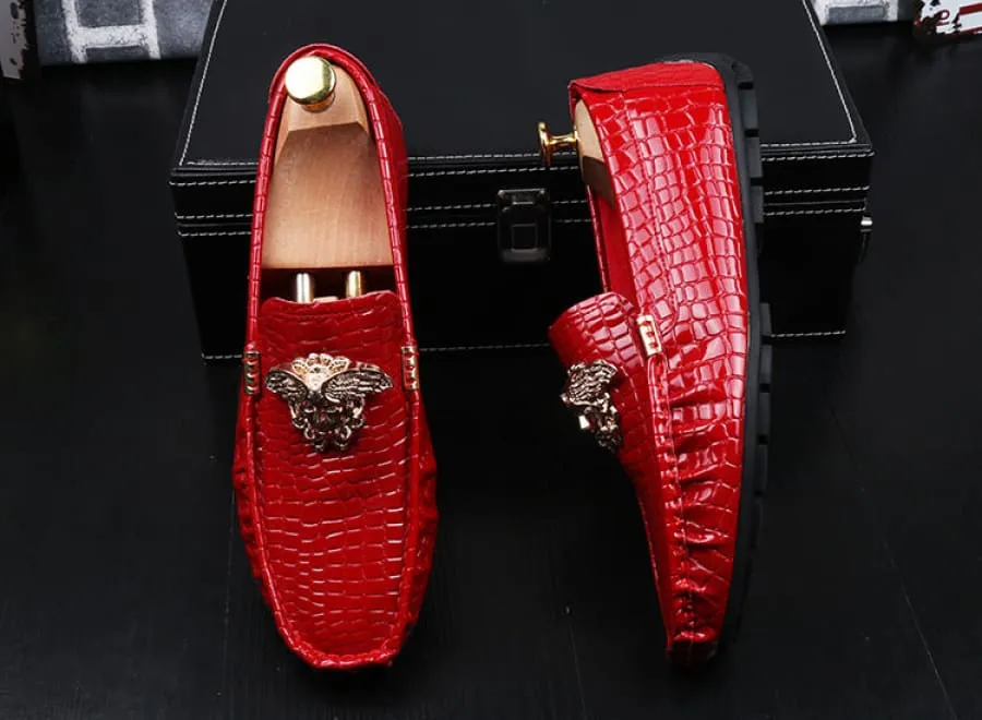 Crocodile Print Moccasins with Gold Emblems for Men
