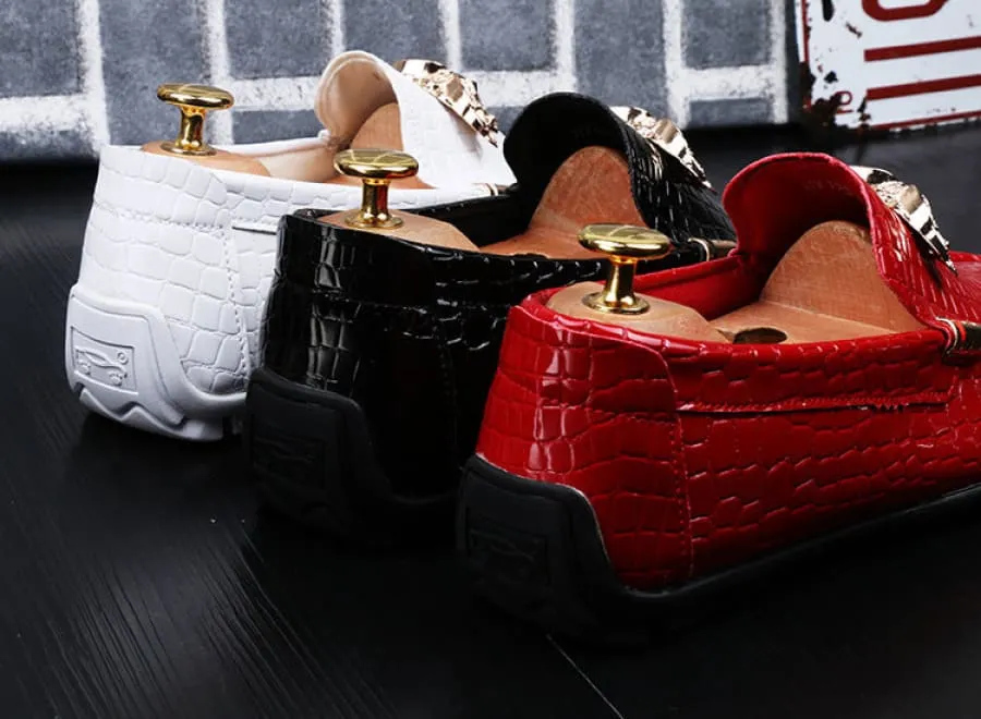 Crocodile Print Moccasins with Gold Emblems for Men