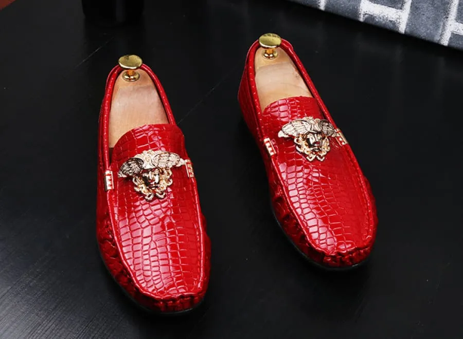 Crocodile Print Moccasins with Gold Emblems for Men