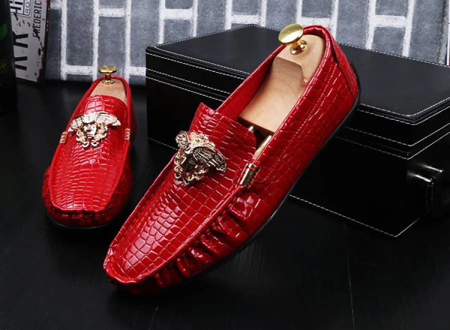 Crocodile Print Moccasins with Gold Emblems for Men