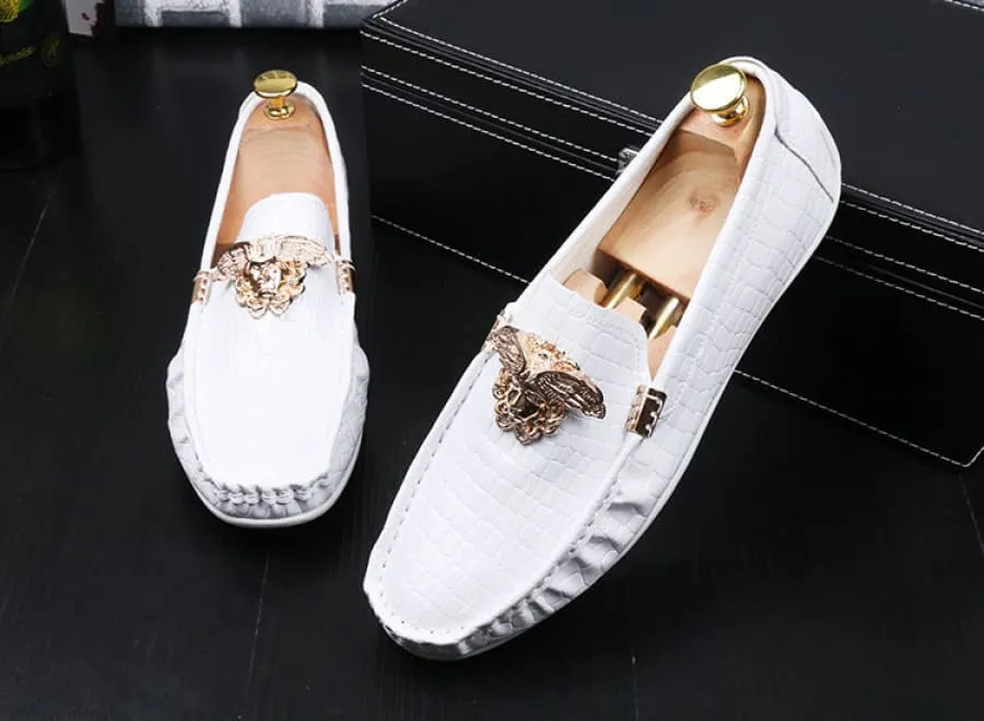 Crocodile Print Moccasins with Gold Emblems for Men