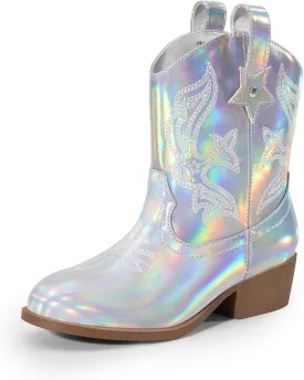 DREAM PAIRS Girls Cowboy Cowgirl Boots 2-in-1 Western Removable Cuff Fold Over Embroidered Fashion Mid Calf Shoes