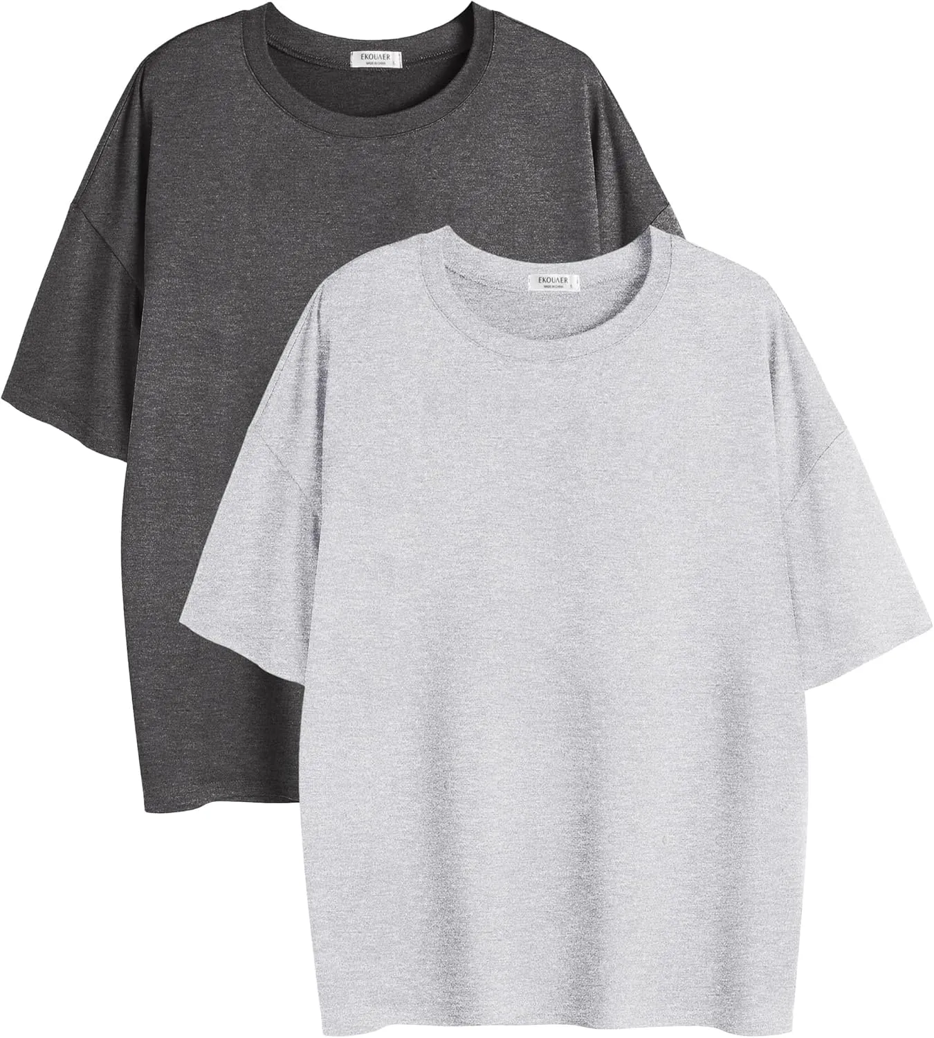 Ekouaer 2 Pack Womens Tops Short Sleeve Oversized T Shirts Summer Spring Tops 2025 Basic Casual Tee Top S-XXL