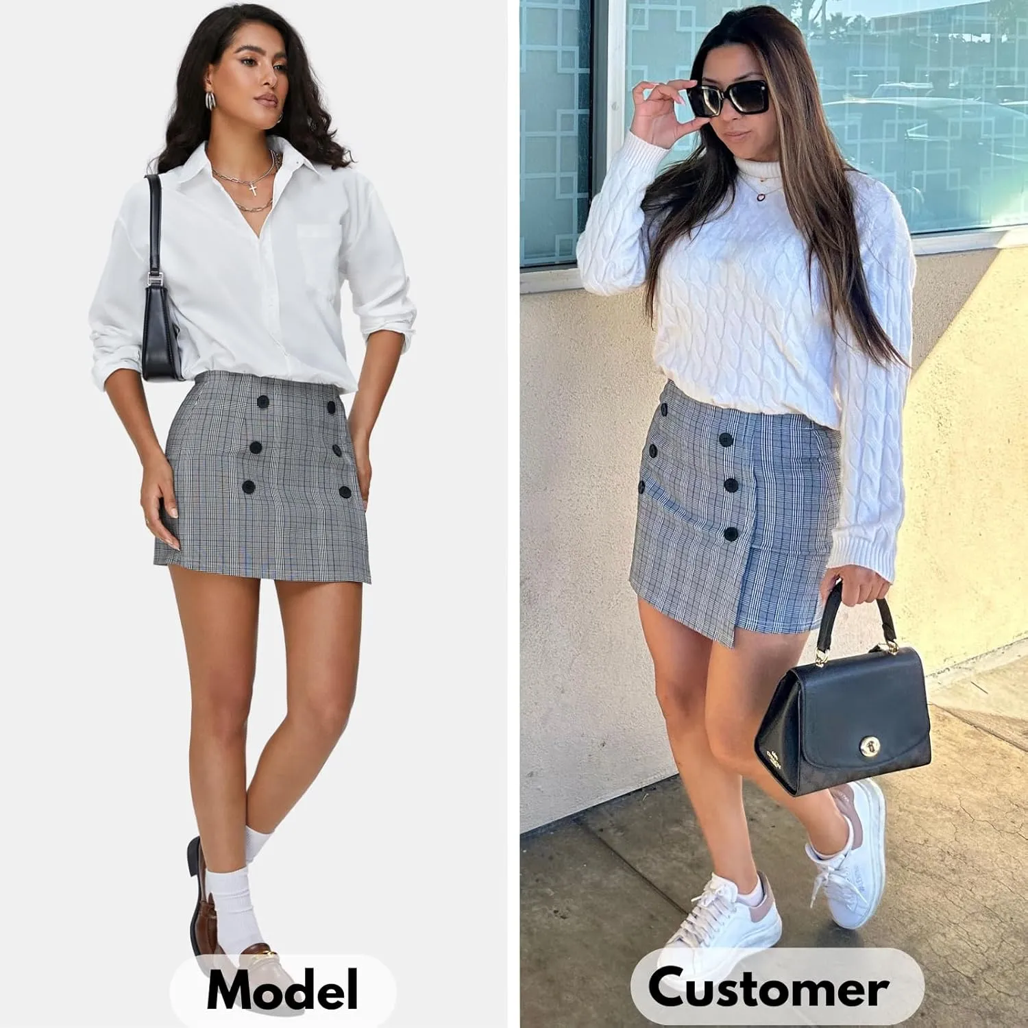 EXLURA Womens Button Bodycon Mini Skirt Sexy Night Club High Waist Elastic Y2K Trendy Short Plaid Skirts