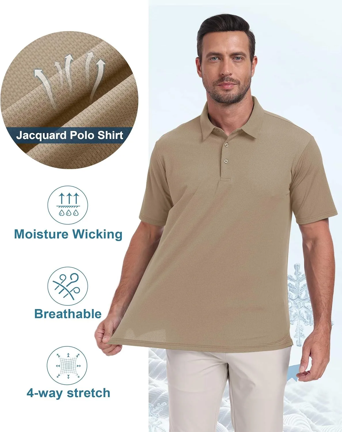 Hodaweisolp Mens Polo Shirts Short Sleeve Dry Fit Jacquard Moisture Wicking Performance Golf Shirt