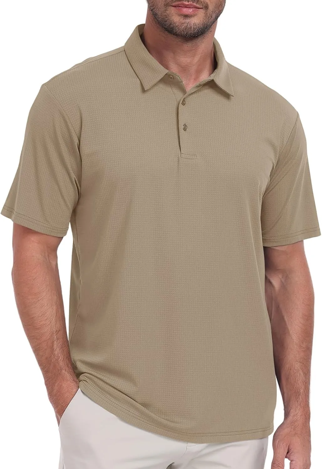 Hodaweisolp Mens Polo Shirts Short Sleeve Dry Fit Jacquard Moisture Wicking Performance Golf Shirt