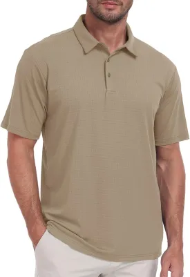 Hodaweisolp Mens Polo Shirts Short Sleeve Dry Fit Jacquard Moisture Wicking Performance Golf Shirt