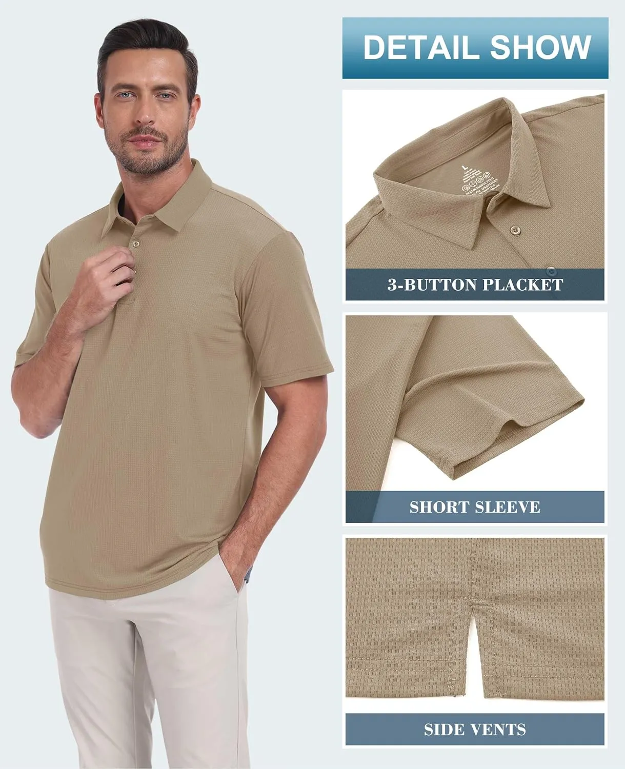 Hodaweisolp Mens Polo Shirts Short Sleeve Dry Fit Jacquard Moisture Wicking Performance Golf Shirt