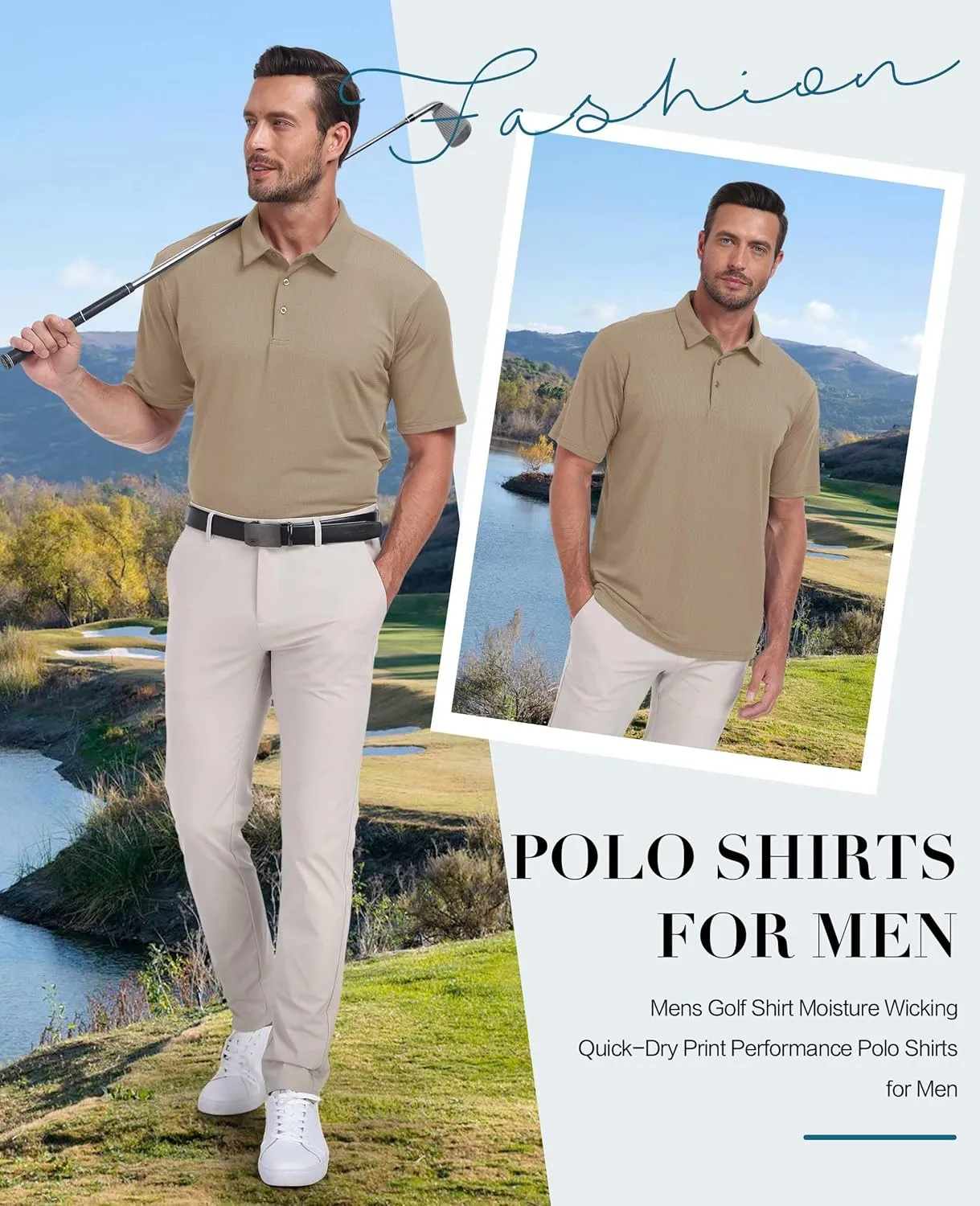 Hodaweisolp Mens Polo Shirts Short Sleeve Dry Fit Jacquard Moisture Wicking Performance Golf Shirt
