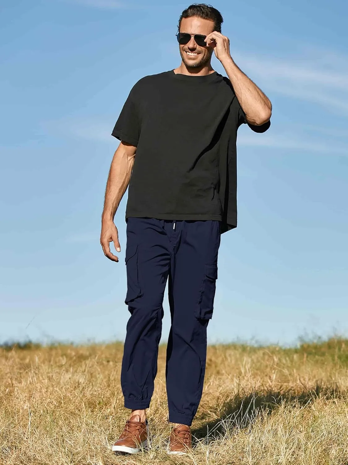 JMIERR Men's Casual Cargo Joggers Pants Stretch Elastic Waist Drawstring Tapered Sweatpants with Pockets