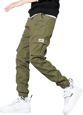 JMIERR Mens Casual Cargo Pants Stretch Elastic Waist Drawstring Joggers Pants Tapered Sweatpants for Men Multi Pockets