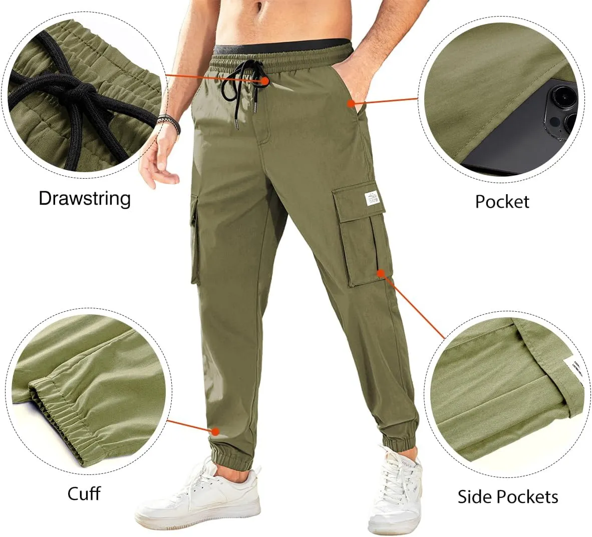 JMIERR Mens Casual Cargo Pants Stretch Elastic Waist Drawstring Joggers Pants Tapered Sweatpants for Men Multi Pockets