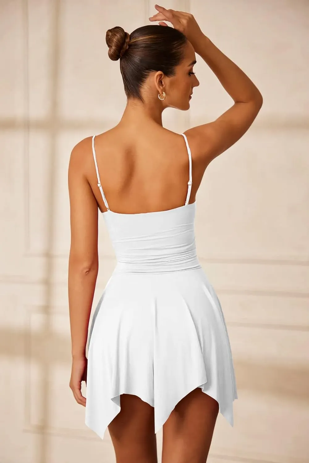 Memoriesea Women's Sexy V Neck Sleeveless Spaghetti Strap Mini Club Party Slip Dress