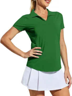 MIER Women's Golf Polo Shirts Collared V Neck Short Sleeve Tennis Shirt, Dry Fit, Moisture Wicking