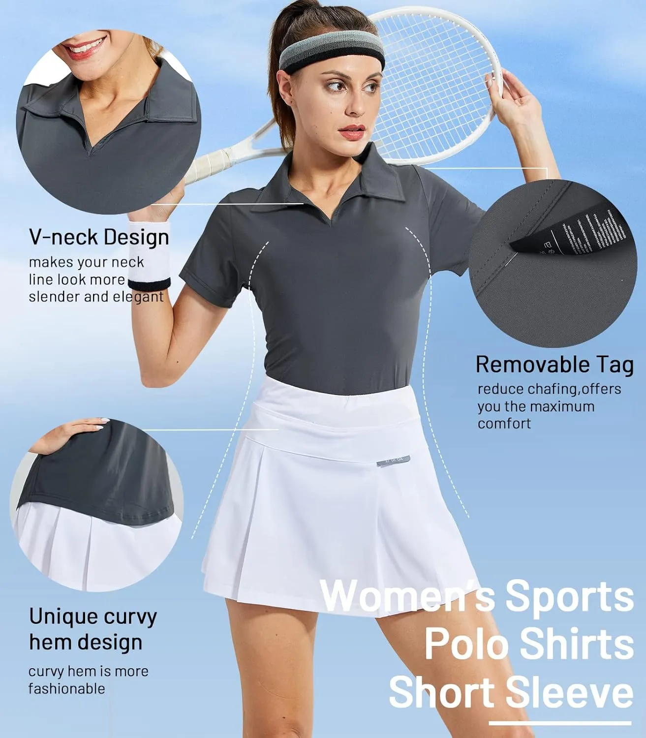 MIER Women's Golf Polo Shirts Collared V Neck Short Sleeve Tennis Shirt, Dry Fit, Moisture Wicking