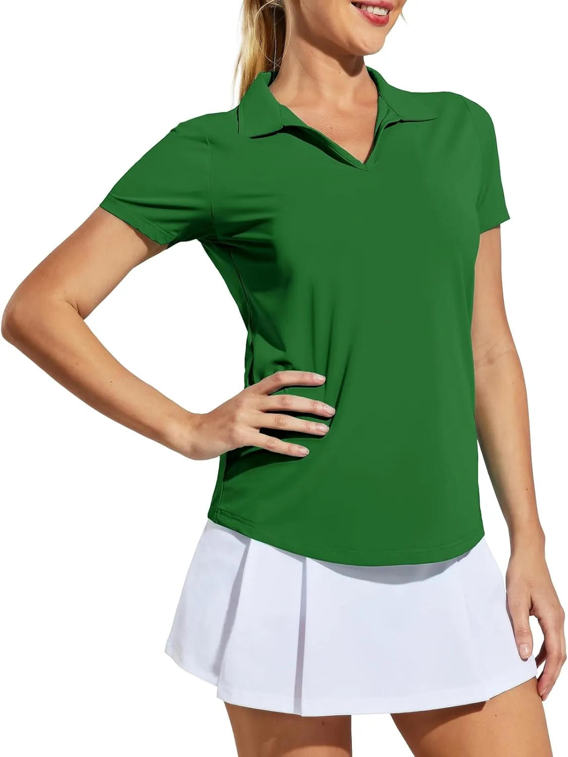 MIER Women's Golf Polo Shirts Collared V Neck Short Sleeve Tennis Shirt, Dry Fit, Moisture Wicking