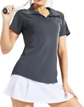 MIER Women's Golf Polo Shirts Collared V Neck Short Sleeve Tennis Shirt, Dry Fit, Moisture Wicking