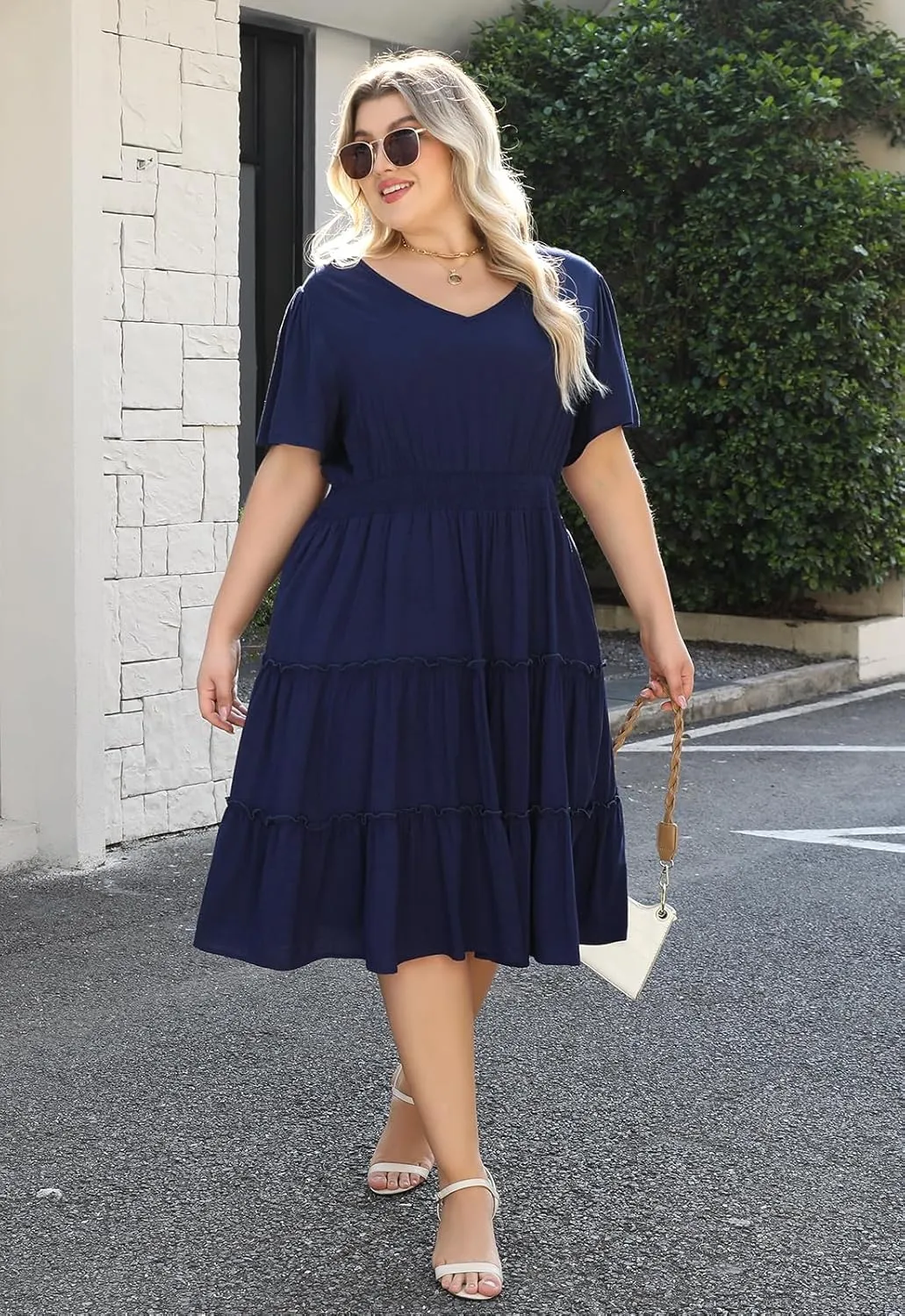 Nemidor Womens Plus Size Summer Midi Dress Casual Tiered Floral Print Beach Swing Boho Dresses with Pocket 16-26