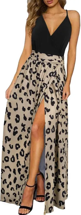 Newshows Women Summer 2025 Maxi Dress Vacation Floral Spaghetti Strap Spring Casual Boho Split Beach Long Flowy Sundress