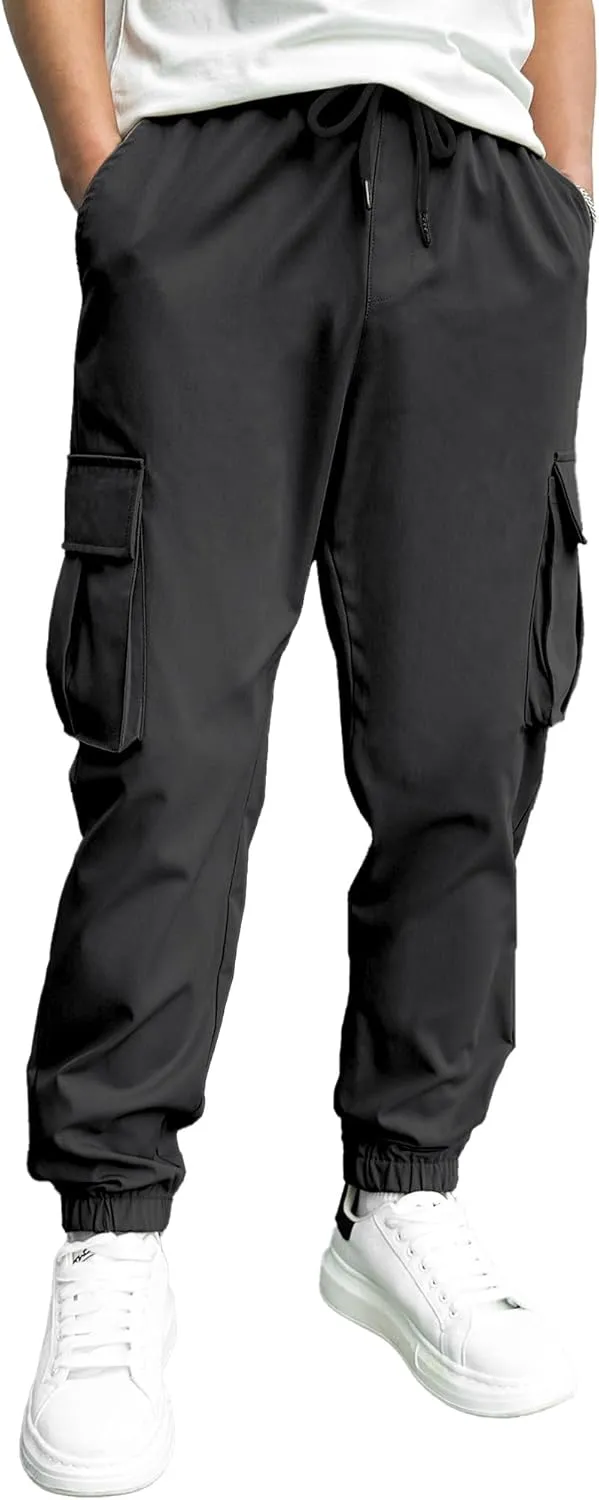 PLEPAN Mens Casual Cargo Joggers Stretch Elastic Waist Drawstring Tapered Sweatpants with Pockets