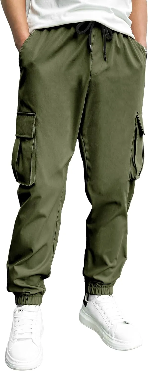 PLEPAN Mens Casual Cargo Joggers Stretch Elastic Waist Drawstring Tapered Sweatpants with Pockets