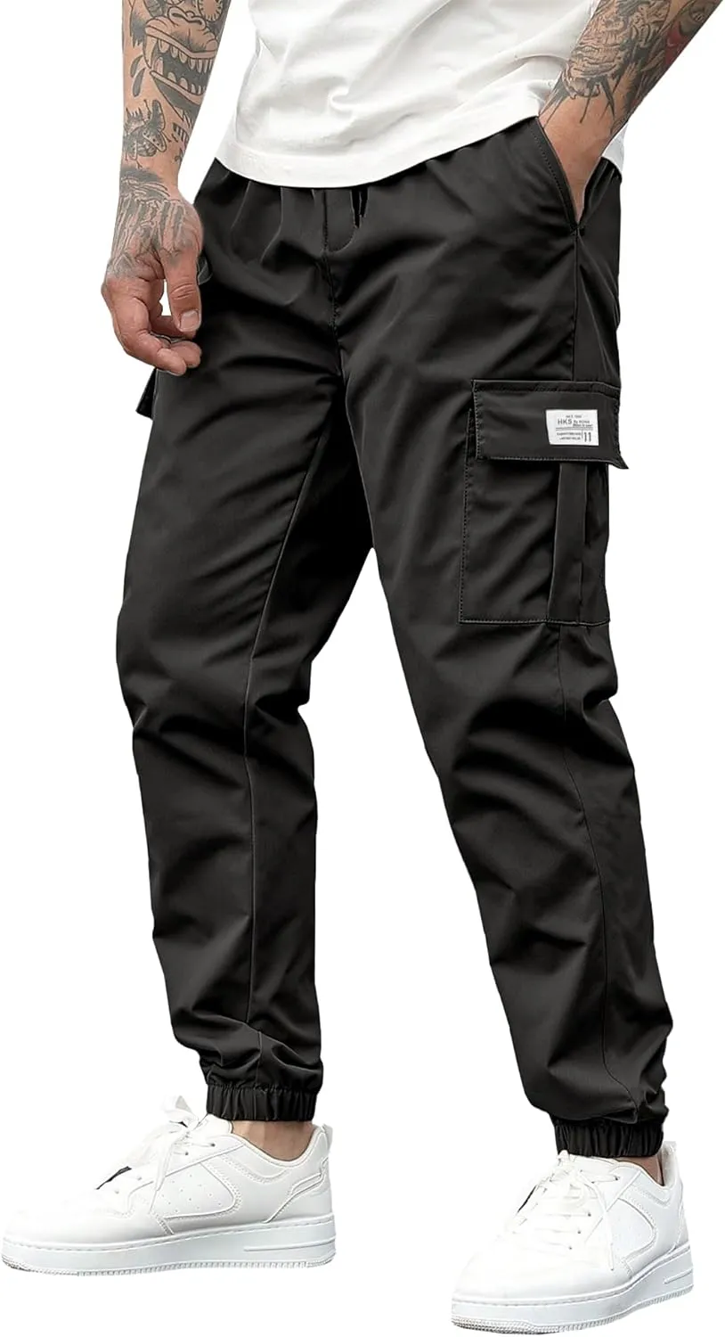 PLEPAN Mens Casual Cargo Joggers Stretch Elastic Waist Drawstring Tapered Sweatpants with Pockets