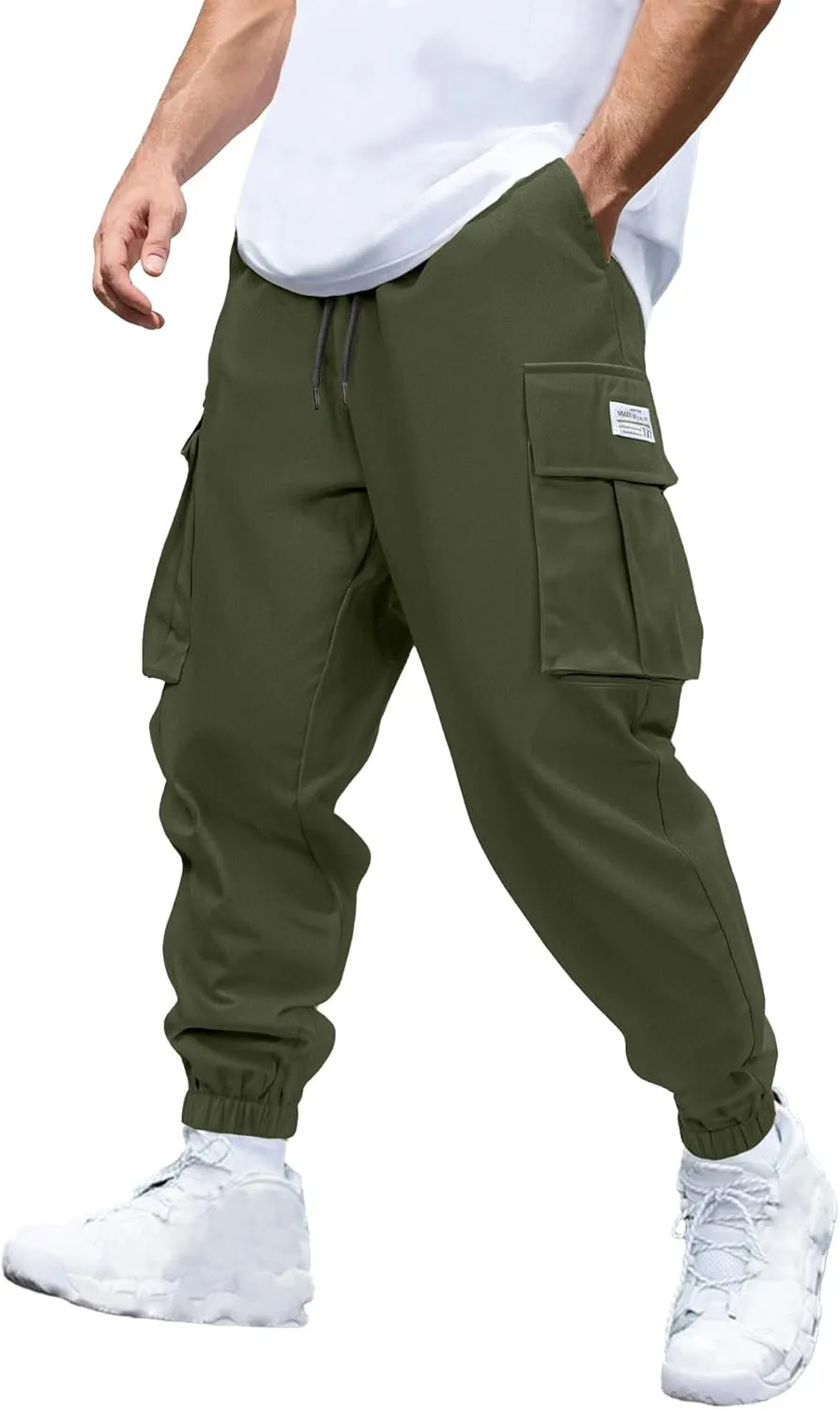PLEPAN Mens Casual Cargo Joggers Stretch Elastic Waist Drawstring Tapered Sweatpants with Pockets