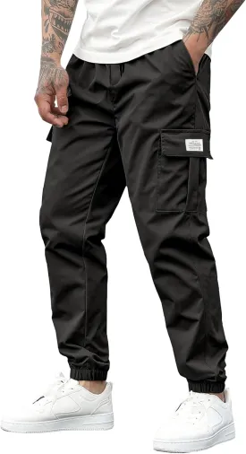 PLEPAN Mens Casual Cargo Joggers Stretch Elastic Waist Drawstring Tapered Sweatpants with Pockets
