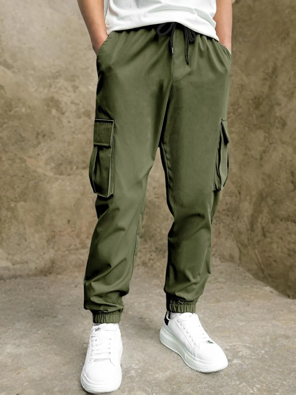 PLEPAN Mens Casual Cargo Joggers Stretch Elastic Waist Drawstring Tapered Sweatpants with Pockets