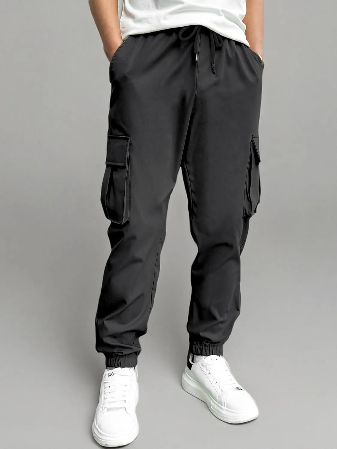 PLEPAN Mens Casual Cargo Joggers Stretch Elastic Waist Drawstring Tapered Sweatpants with Pockets