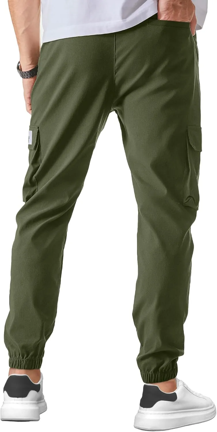 PLEPAN Mens Casual Cargo Joggers Stretch Elastic Waist Drawstring Tapered Sweatpants with Pockets